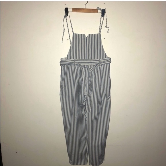 Free People] Blue White strips Belted Overall Jumpsuit - Picture 4 of 16
